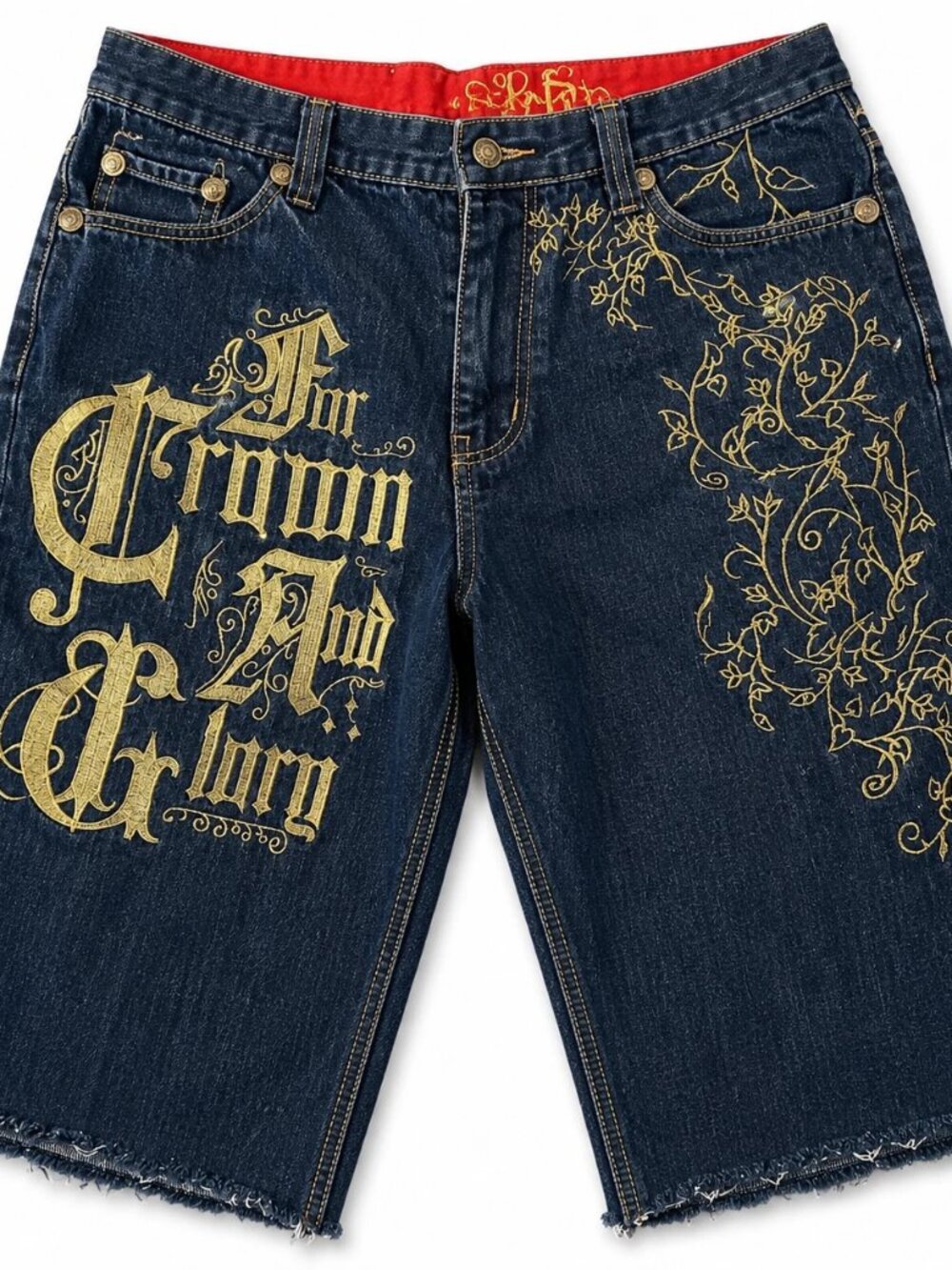 Crown Holder 'For Crown And Glory' Jorts jean Shorts size 36 Button Fly Y2k VTG